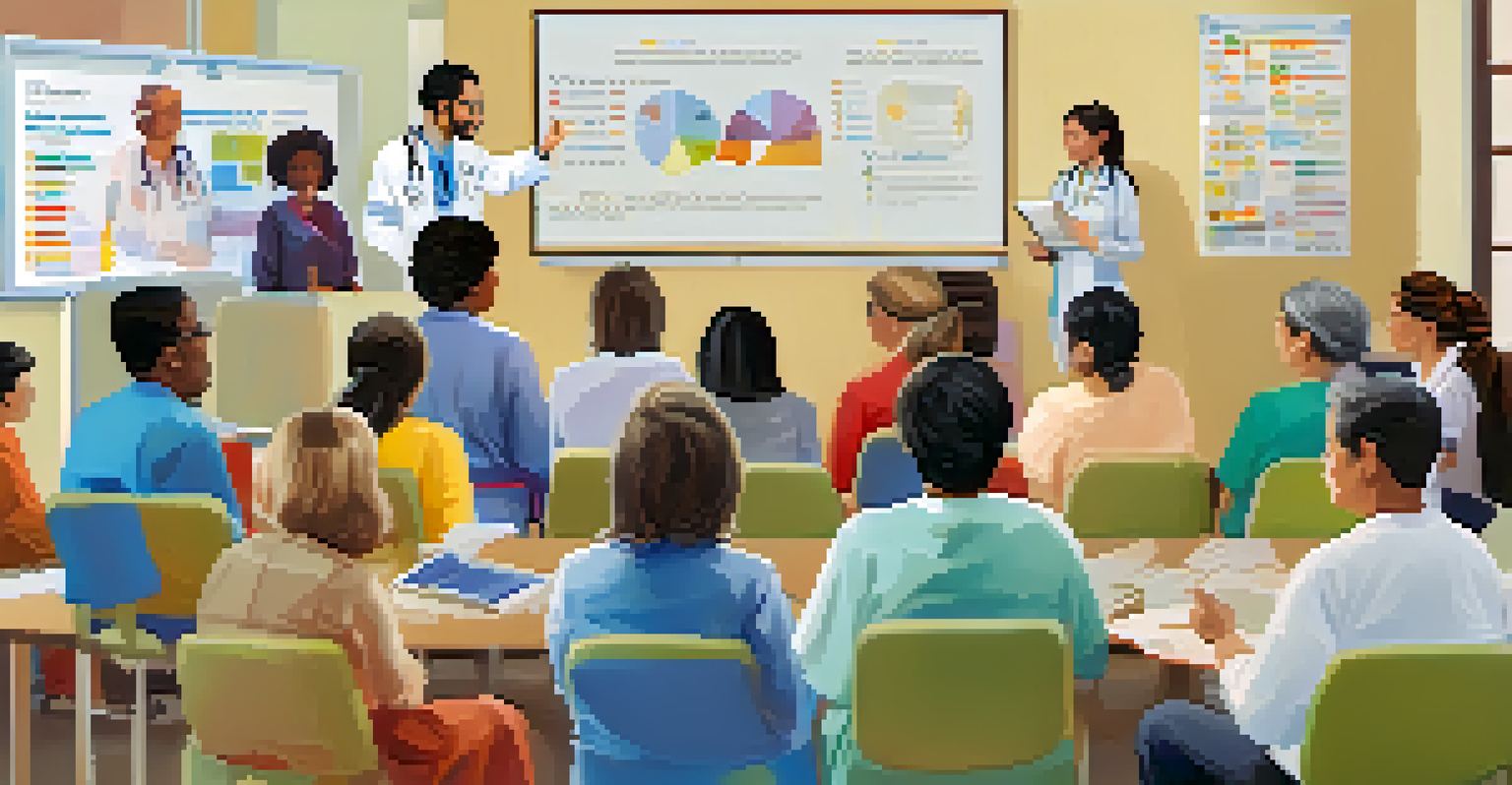 A healthcare provider conducting an educational session with a diverse group of patients using visual aids.