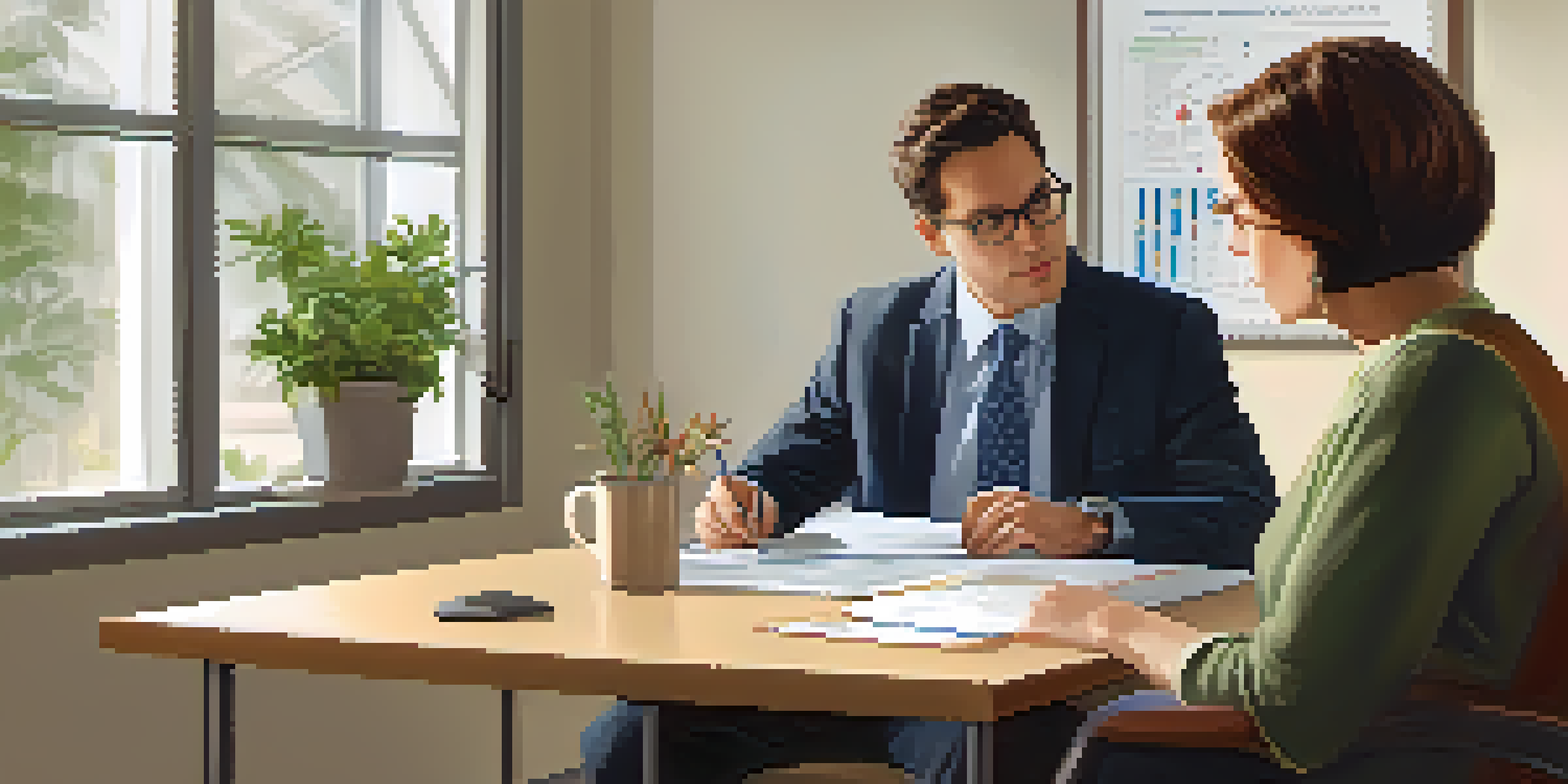 A genetic counselor discussing a genetic chart with a patient in a warm, inviting office environment.