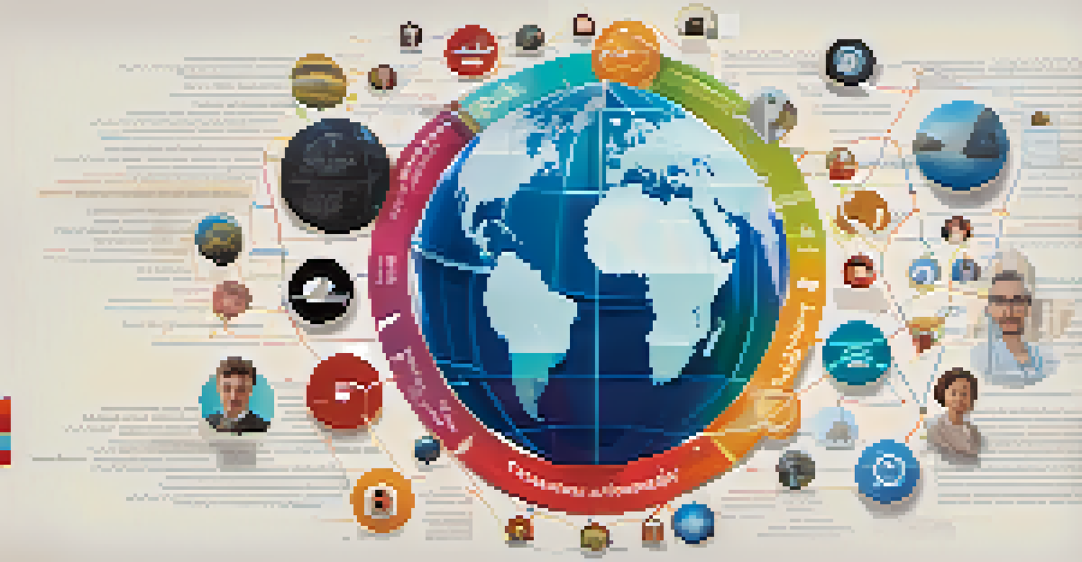 A globe surrounded by icons representing ethical research principles set against a digital network background.