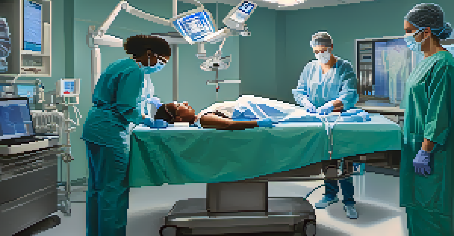 A surgical team performing a verification process before surgery, ensuring patient safety in a well-organized operating room.