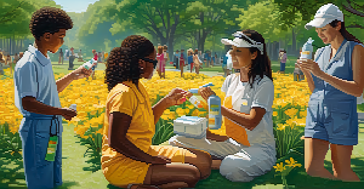 A family using insect repellent in a sunny park to prevent Zika virus.