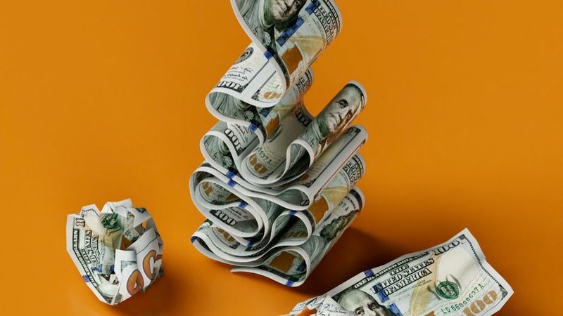 a stack of money sitting on top of a table