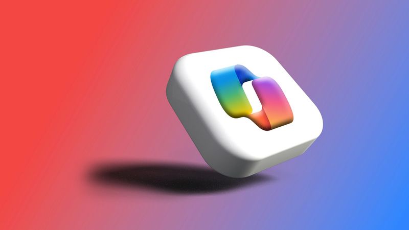 The image features a colorful, stylized logo that appears to float against a gradient background of red and purple. The logo has a modern design, suggesting a tech-oriented theme.