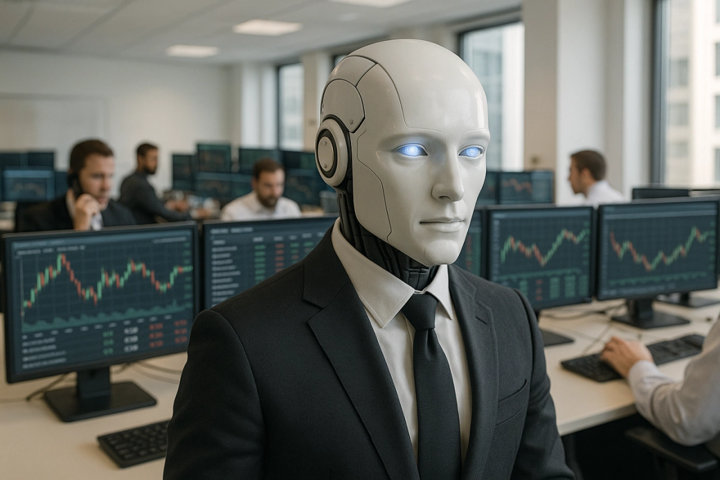 AI Stockbroker watches the market (image created using AI)