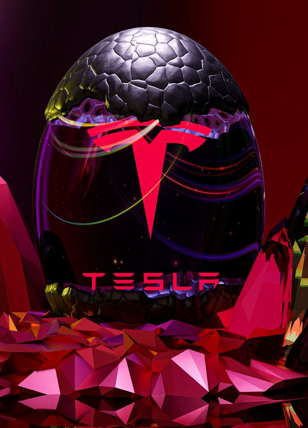 The image features a stylized helmet with a prominent Tesla logo against a vibrant, abstract background. The helmet appears futuristic, showcasing intricate geometric patterns and bright colors. — Credit: Photo by Brecht Corbeel on Unsplash