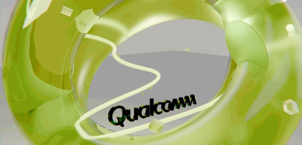 The image features a stylized, abstract representation with a prominent logo of Qualcomm. The design incorporates a fluid, greenish structure, suggesting innovation and technology. — Credit: Photo by Brecht Corbeel on Unsplash