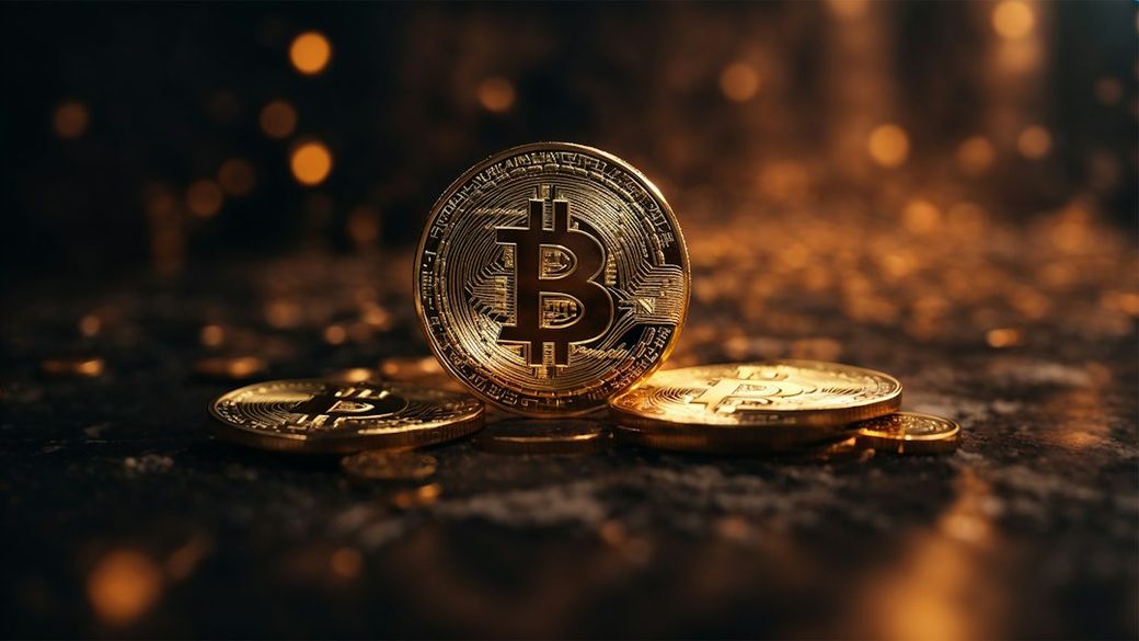 The image features several gold-colored Bitcoin coins stacked on a reflective surface, with a blurred golden background that suggests a sense of wealth and digital finance. The focus on the Bitcoins emphasizes their importance in cryptocurrency markets. — Credit: Photo by Norman Wozny on Unsplash