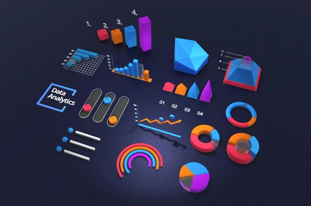 The image features a variety of colorful 3D data visualization elements, including bar graphs, pie charts, and line graphs, illustrating different statistical data. The arrangement showcases tools used in data analytics, highlighting the importance of visual data representation. — Credit: Photo by Deng Xiang / Unsplash