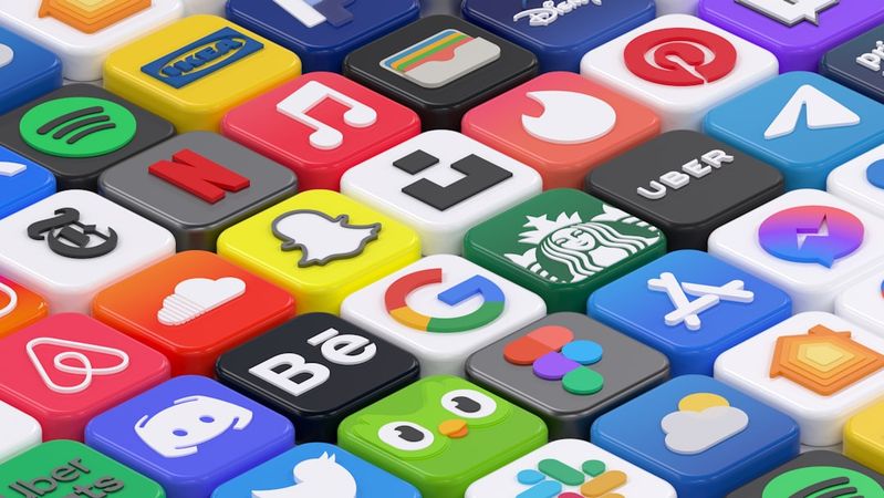 The image features a colorful array of app icons displayed in a grid layout, showcasing various popular digital platforms and services. Each icon is neatly organized and clearly visible, highlighting the diversity of applications available today.