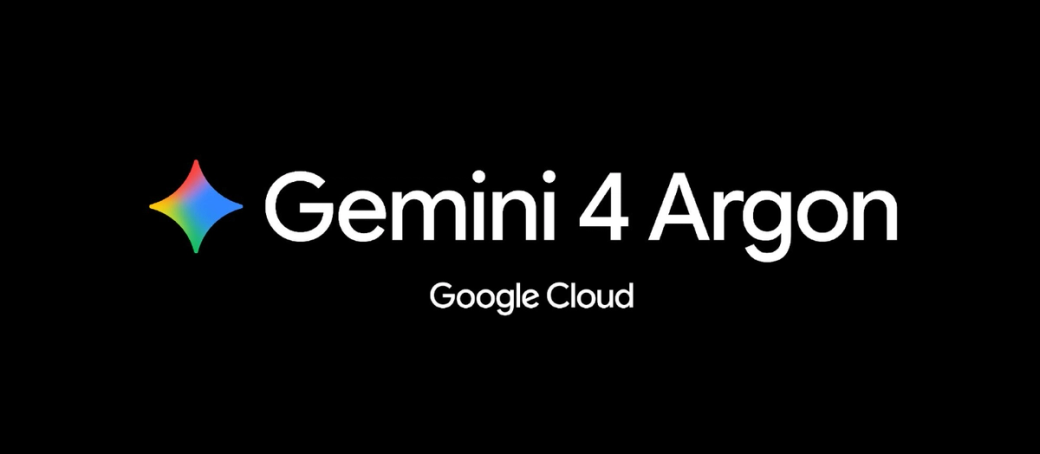 The image features the logo and branding for Gemini 4 Argon, associated with Google Cloud. It is presented on a black background, emphasizing a modern and tech-focused design.
