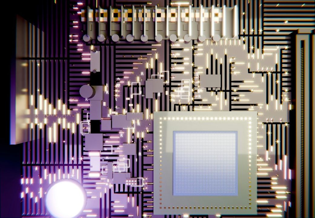 The image depicts a close-up view of a computer circuit board with intricate patterns and shining components. It highlights the complexity of electronic circuitry, featuring various chips and connections illuminated by light. — Credit: Photo by Brecht Corbeel on Unsplash