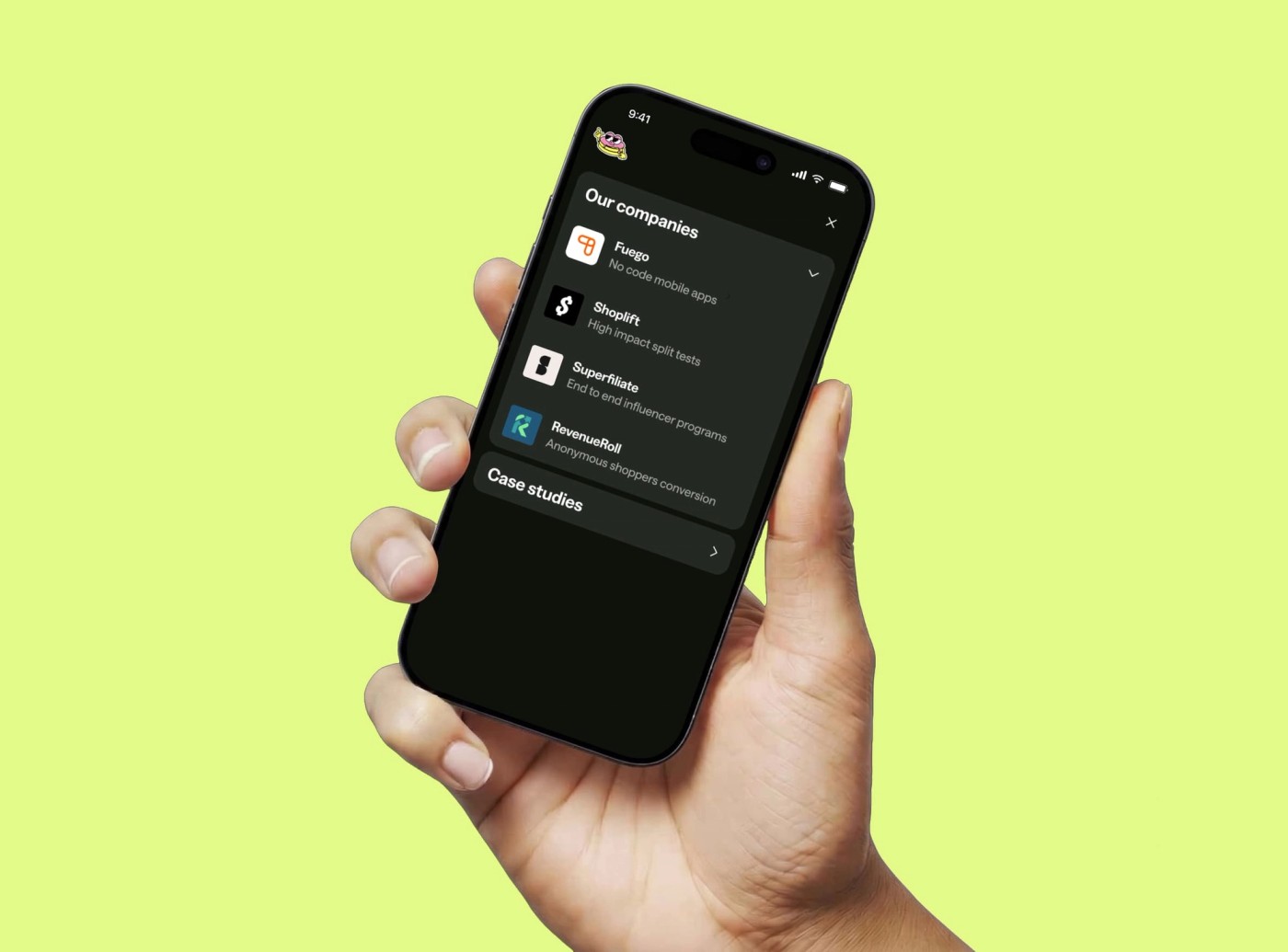 A person holding mobile showing Happystack site