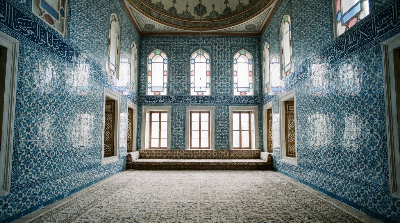 [AI-GENERATED] Synthetic image of a tiled Ottoman palace interior, produced for comparison and not a photograph