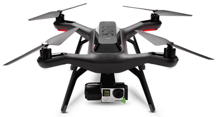 3DR Solo quadkopter drone, havadan fotoğrafçılık için GoPro Hero4 Black Edition kamera ile donatılmıştır.