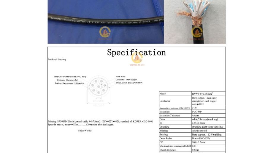 Cáp Điều Khiển Sangjin 8 Core Có Lưới Chống Nhiễu – Giải Pháp Tối Ưu Cho Các Hệ Thống Điện Công Nghiệp