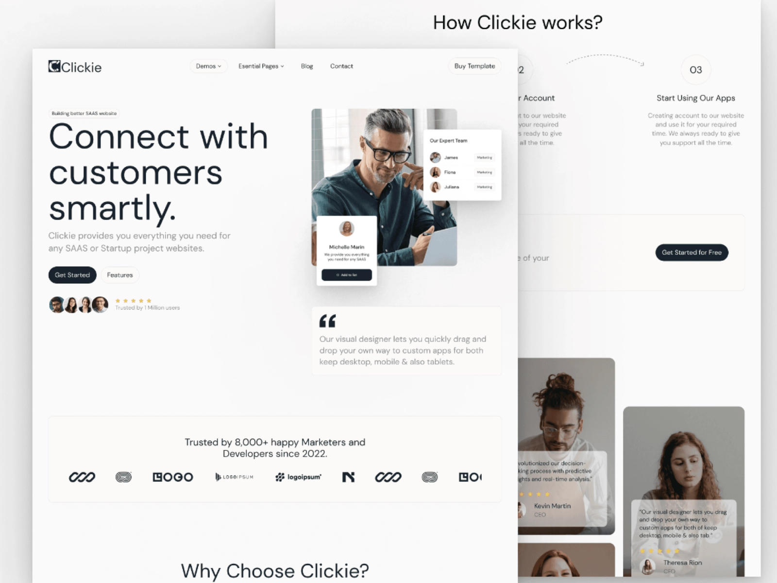 Clickie, a Framer SaaS template: Connect with customers smartly