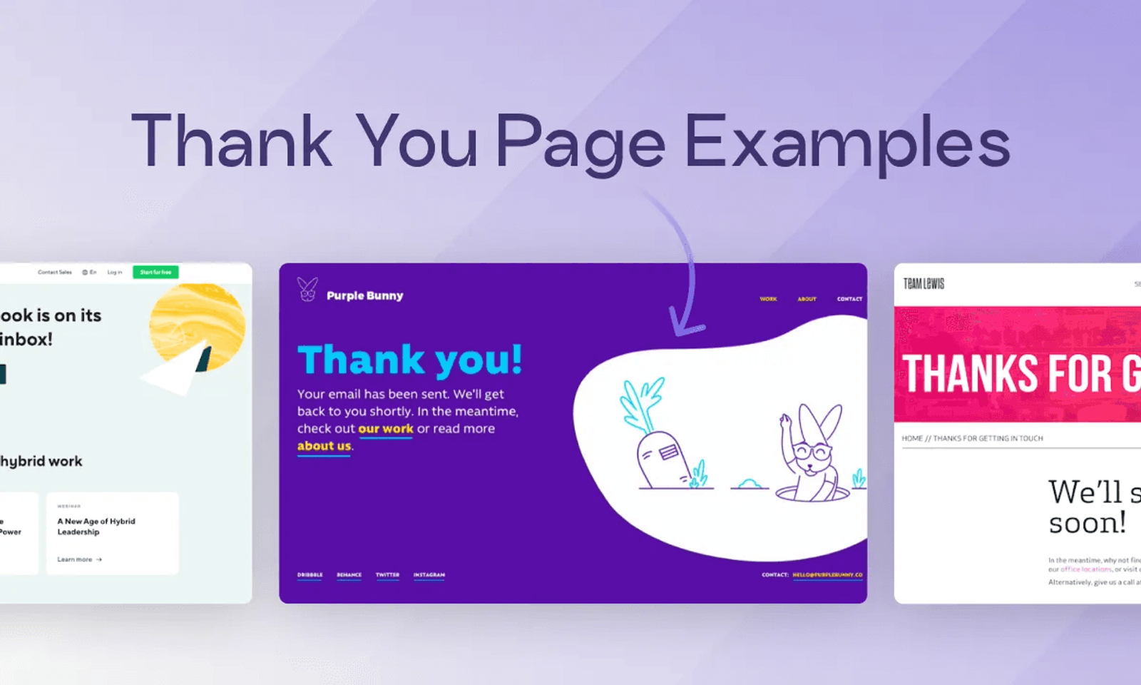 Thank you page examples, including Purple Bunny's Thank you! page