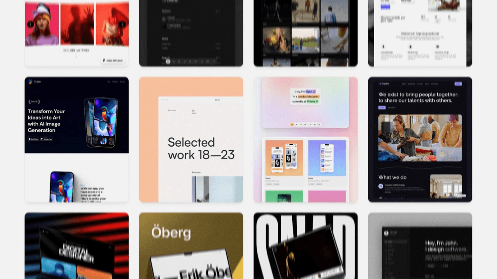 A grid of Framer portfolio and agency templates