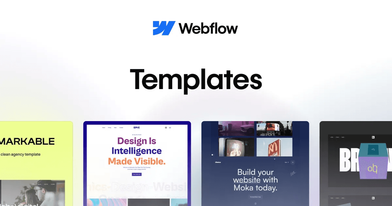 Webflow's Templates page with a row of template previews