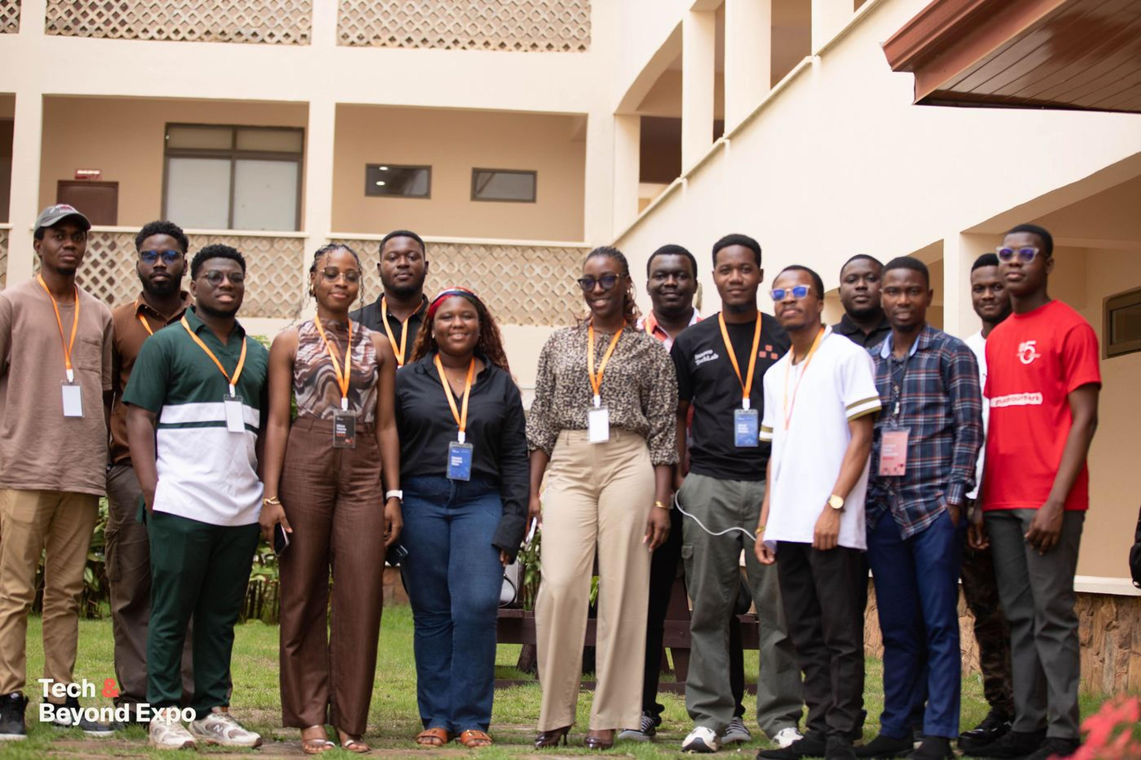 All the 2025 speakers and mentors together in the courtyard