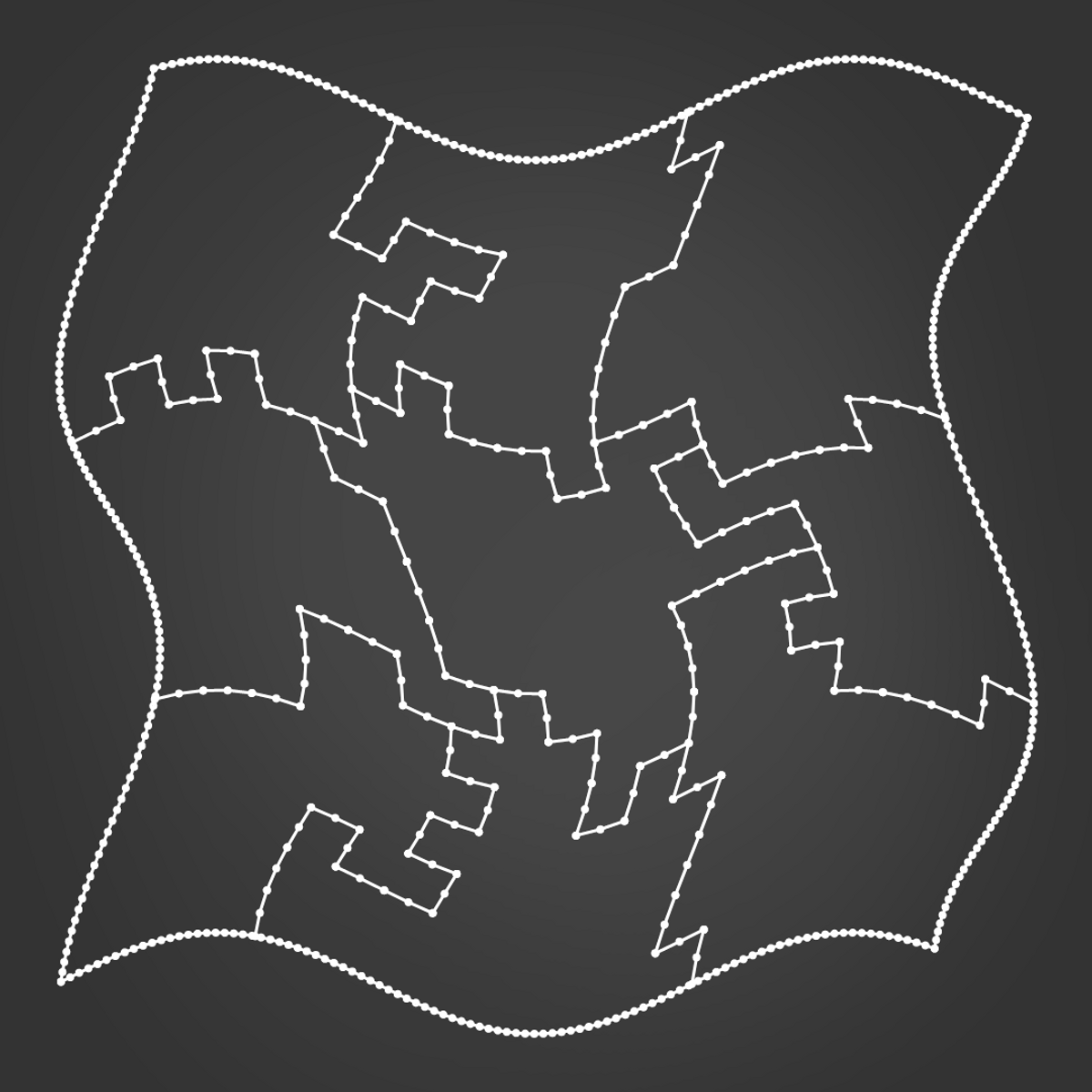 die Pfade eines Puzzles im verzerrten Raum