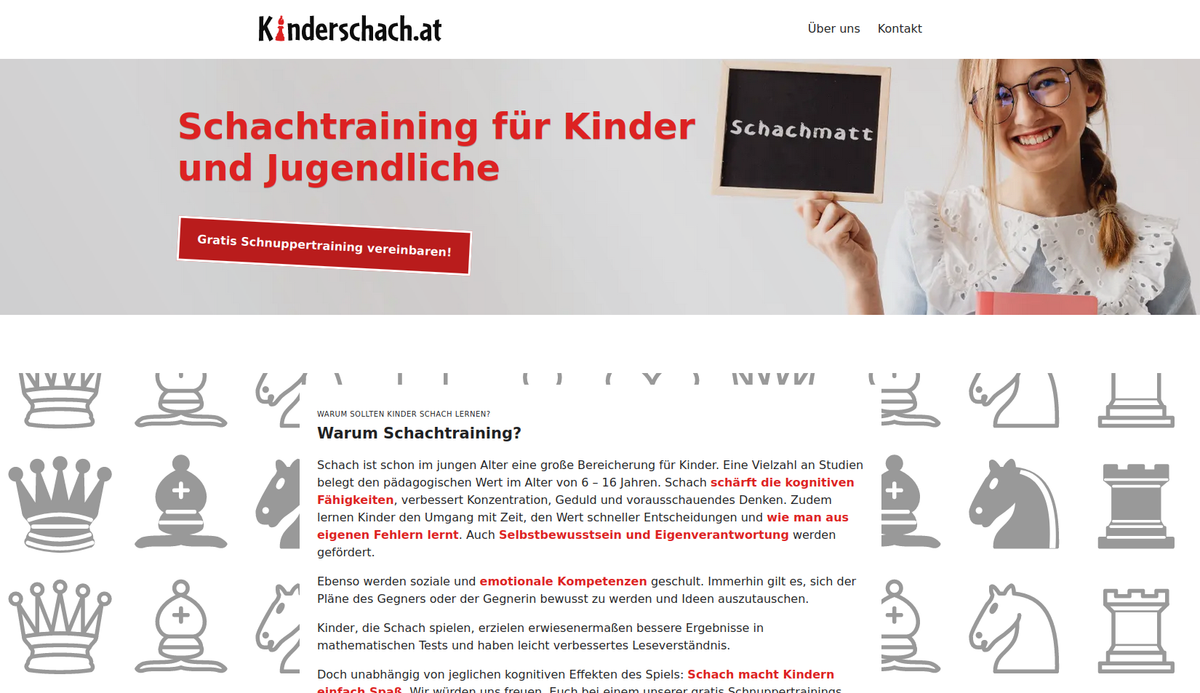 Die Homepage von kinderschach.at