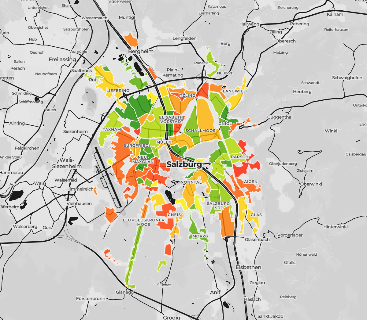 Ein Choropleth der Salzburger Immobilienpreise