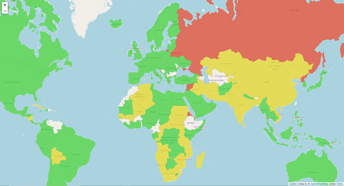 Ein Choropleth des Abstimmungsverhaltens verschiedener Länder