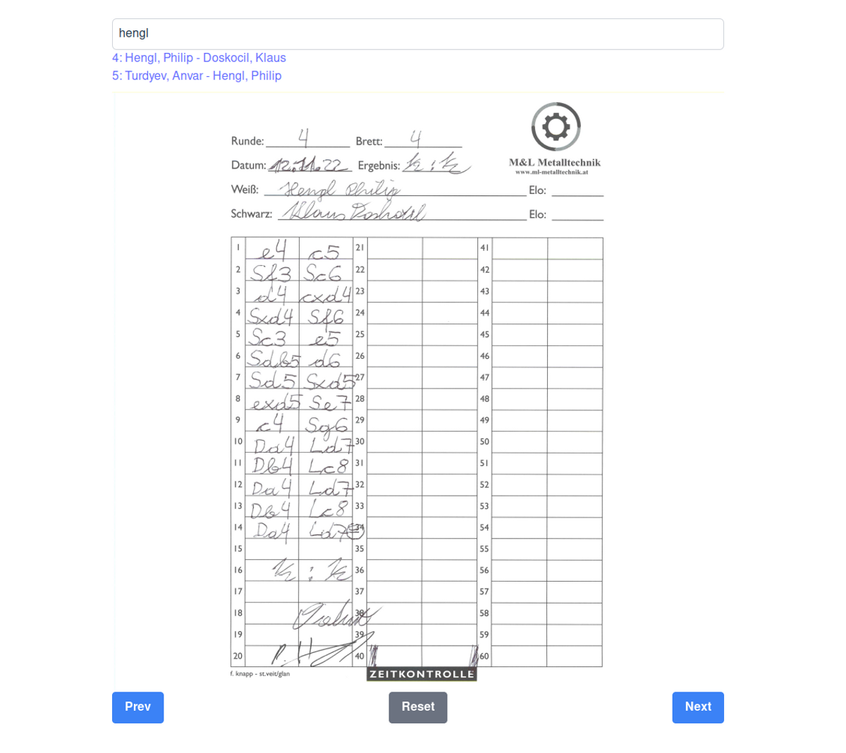 ein Partieformular im Hilfsprogramm