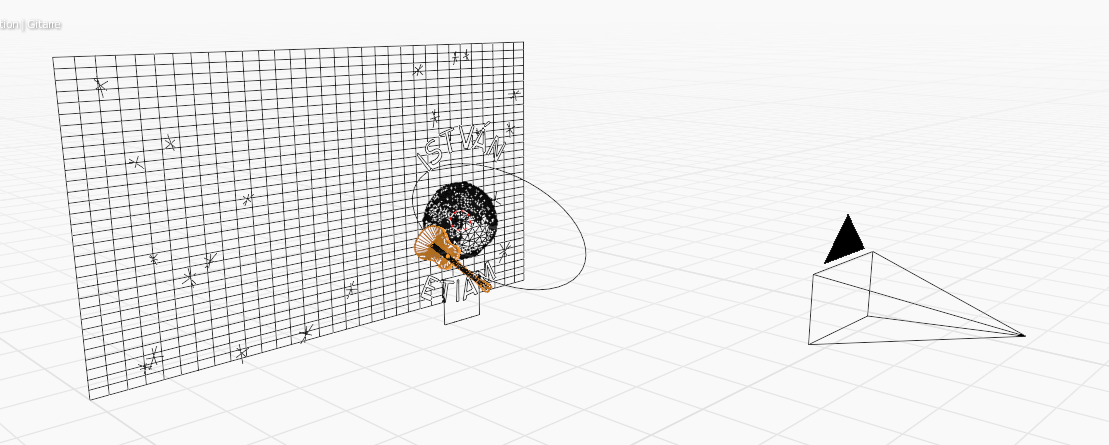 eine gedrehte Wireframe-Ansicht der Szene