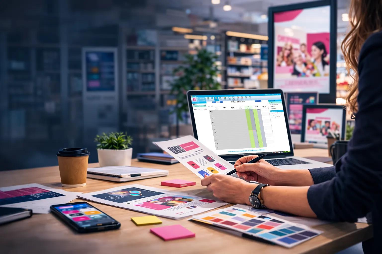 Responsable réseau pilotant une communication magasin harmonisée entre siège et points de vente sur affiches et écrans