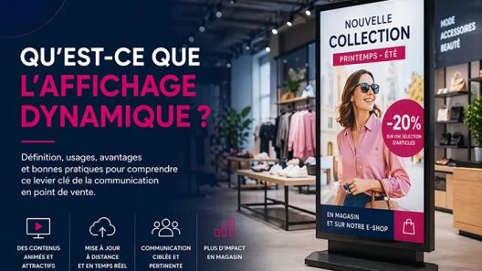 Écrans d’affichage dynamique en magasin utilisés pour diffuser des contenus commerciaux et informatifs en point de vente