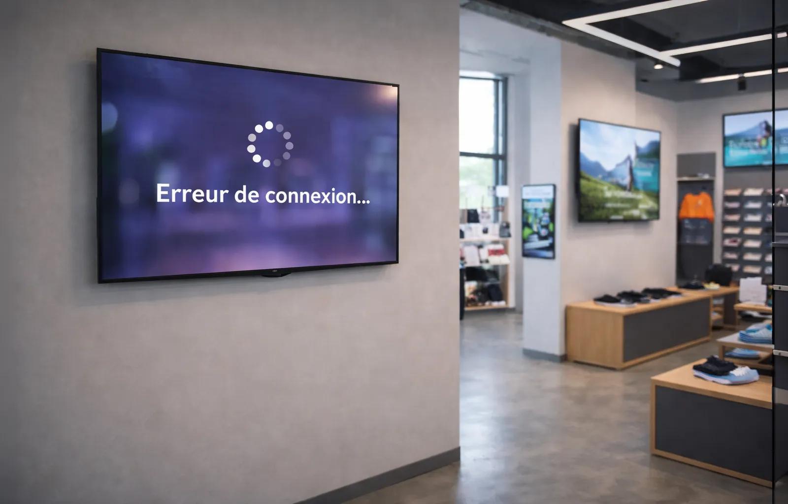 Écran d’affichage dynamique affichant une erreur de connexion dans un magasin
