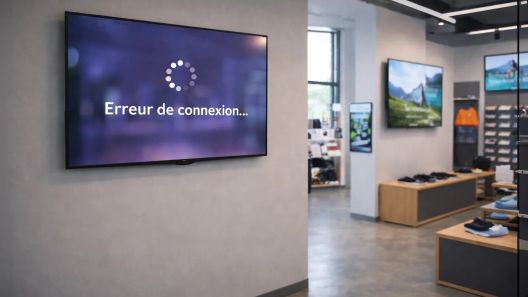 Écran d’affichage dynamique affichant une erreur de connexion dans un magasin