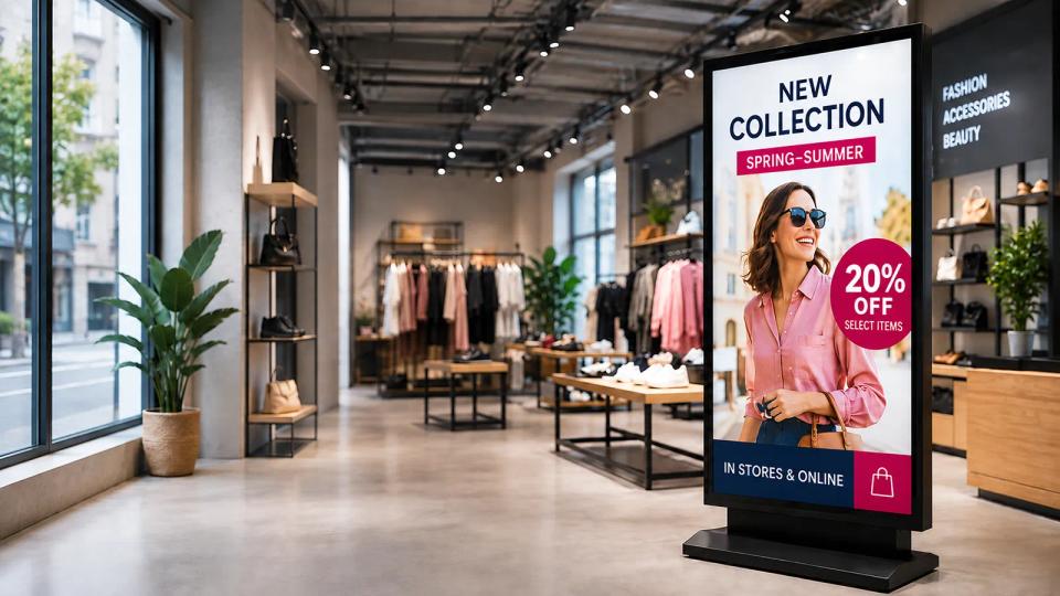 Digital signage in a retail store promoting a new collection