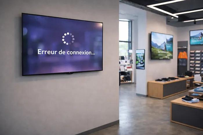 Écrans d’affichage dynamique dans un magasin moderne pour illustrer la communication visuelle en point de vente
