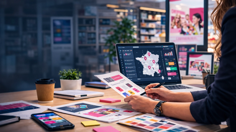 Équipes siège et point de vente coordonnant les messages de communication magasin