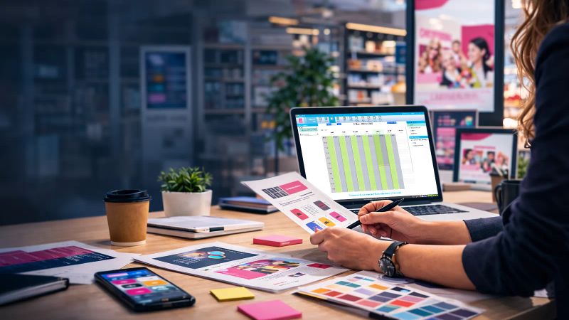 Équipes siège et point de vente coordonnant les messages de communication magasin