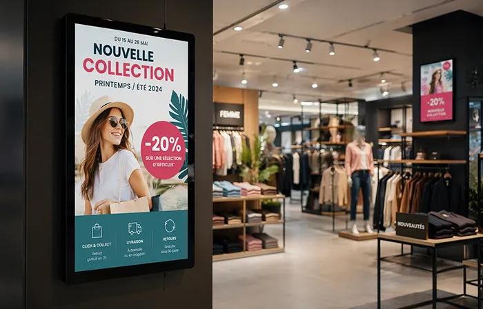 Écran d’affichage dynamique dans un point de vente moderne