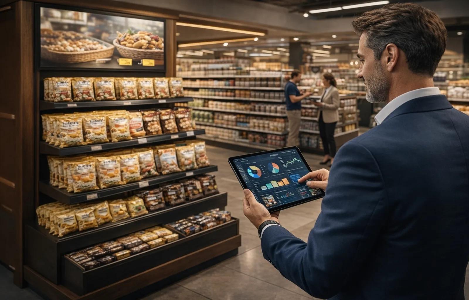 Responsable merchandising analysant des données retail dans un magasin