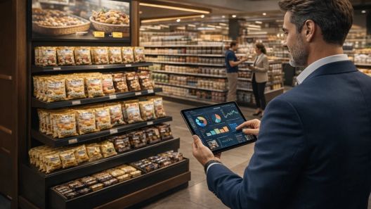 Équipe merchandising analysant des données retail et des supports de communication magasin avec l’aide de l’IA