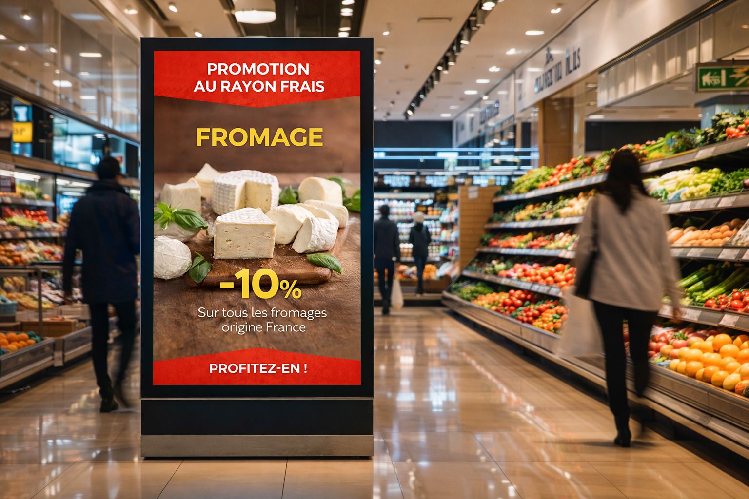 Écran d’affichage dynamique en tête de rayon utilisé dans une logique de retail media en magasin