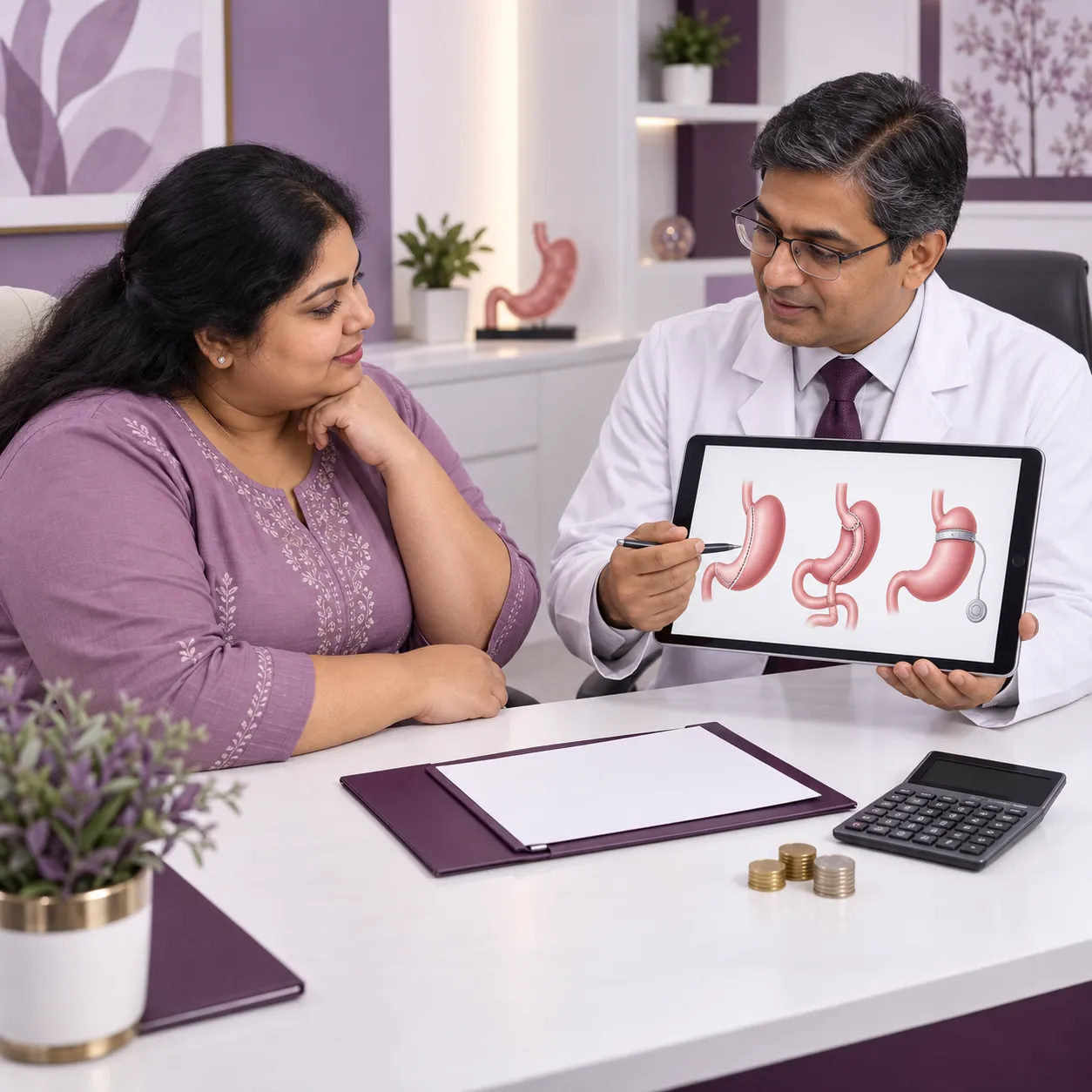 Bariatric surgeon consulting a patient about weight loss surgery cost in Hyderabad