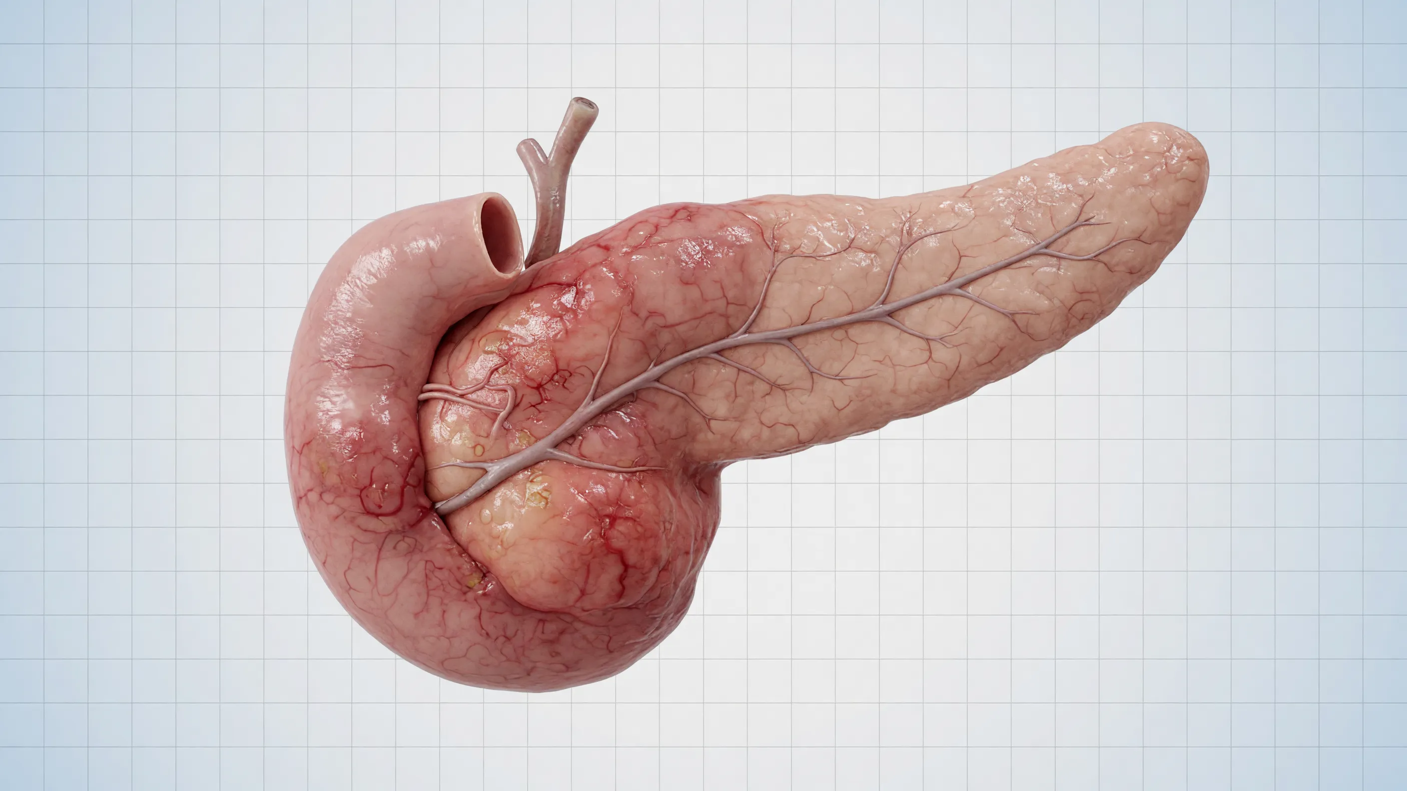 Medical illustration showing acute pancreatitis causes with inflamed pancreas and gallstones