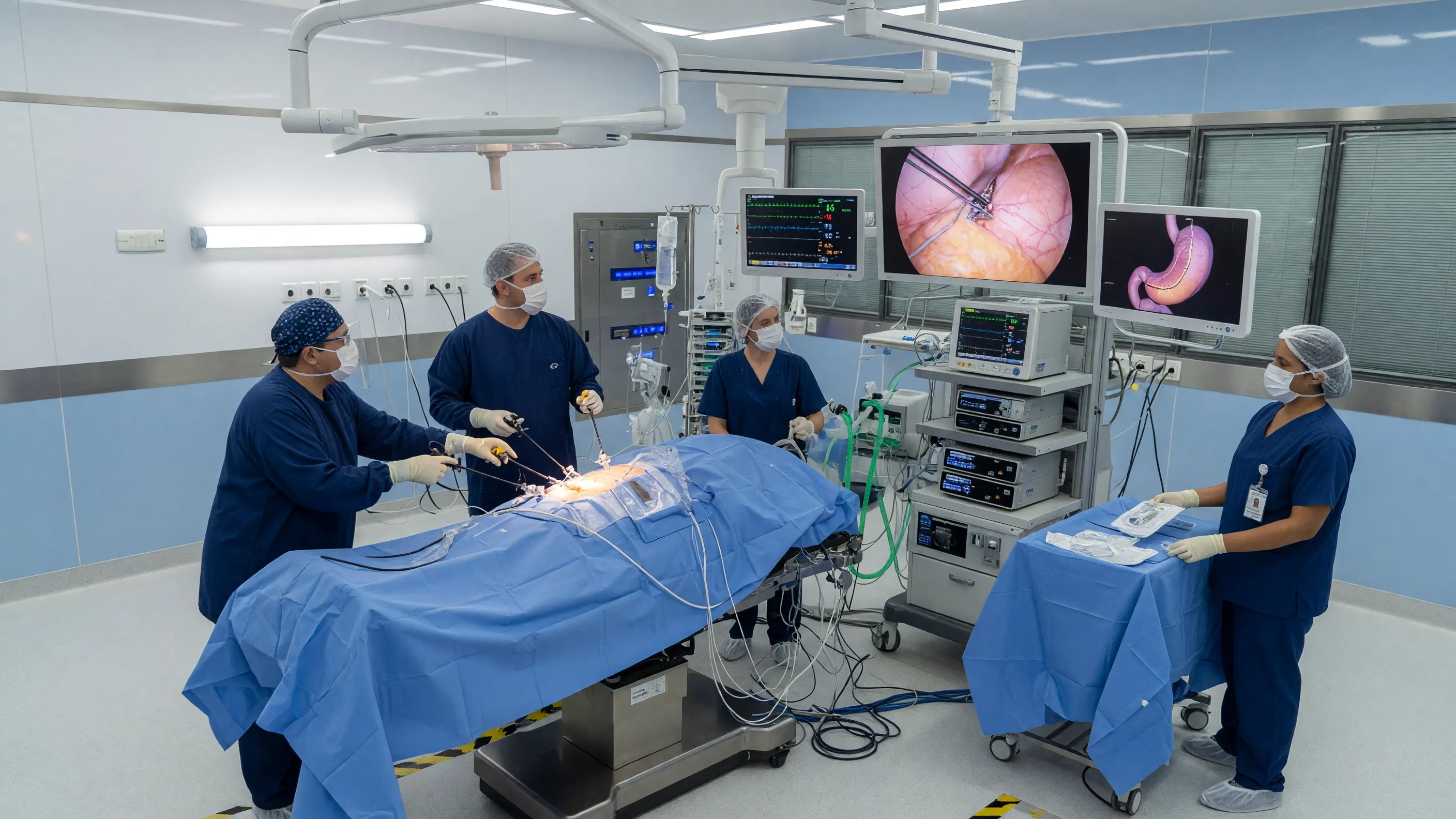 Surgeon comparing sleeve gastrectomy vs gastric bypass anatomy for weight loss surgery