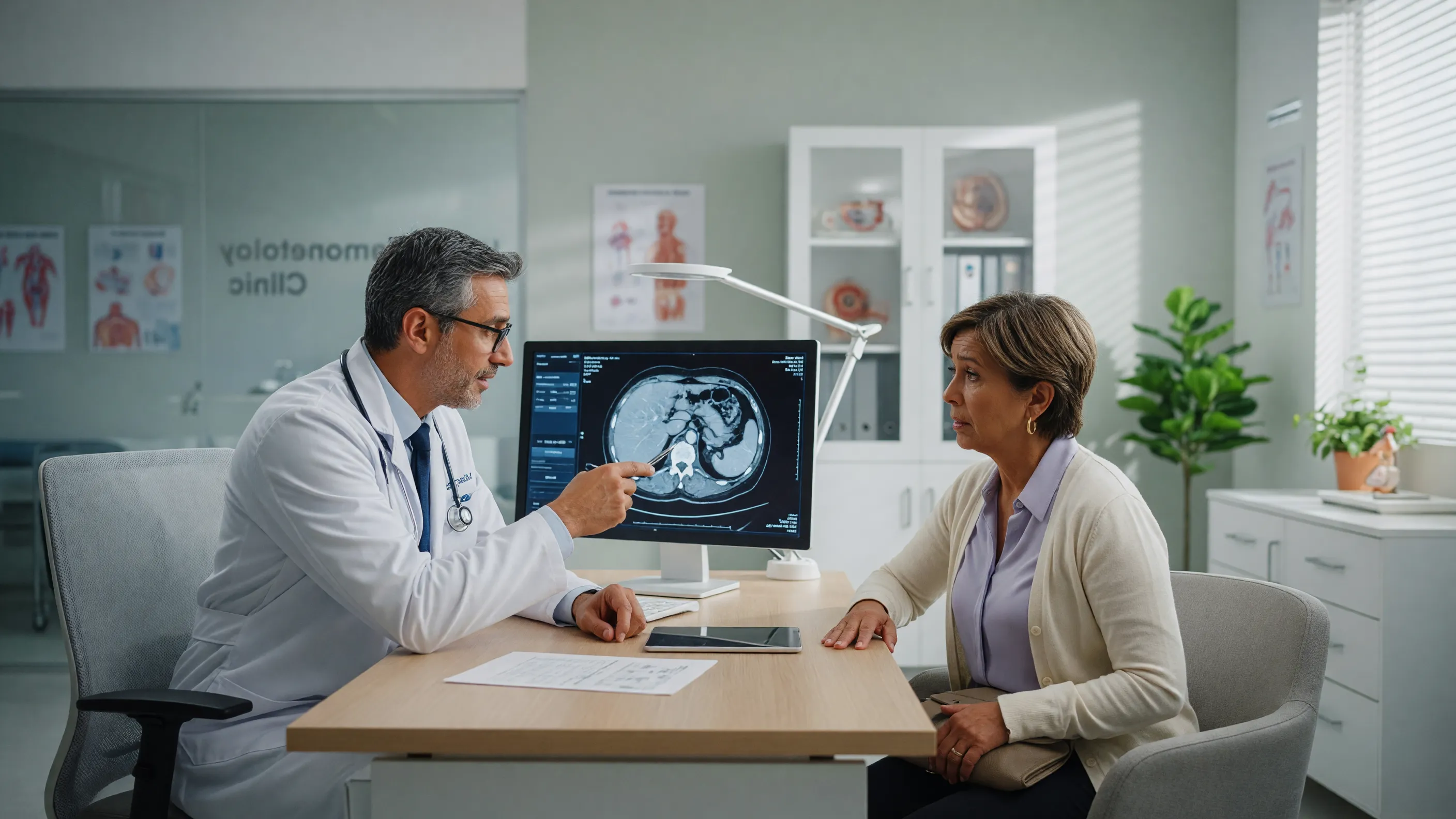 Doctor explaining pancreatic disease symptoms and early warning signs to a patient