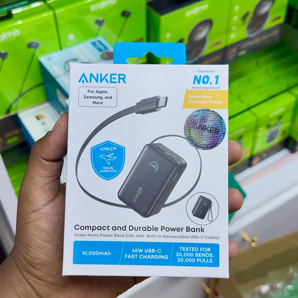 Anker Nano Powerbank with 45W fast charging, 10,000mAh capacity and built in retractable USB-C cable image 2
