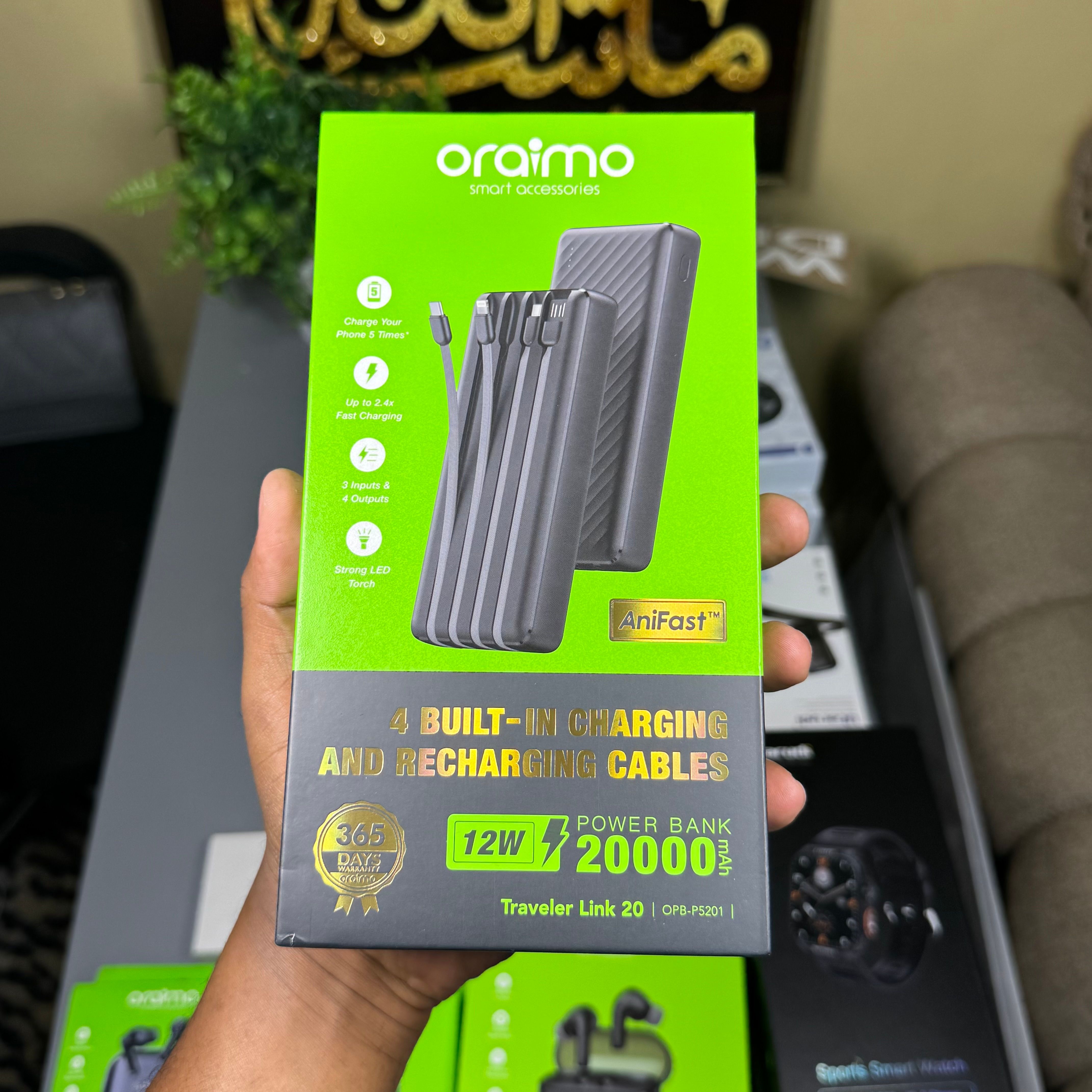 Oraimo Traveler Link 20 20000mAh Powerbank with attached cables