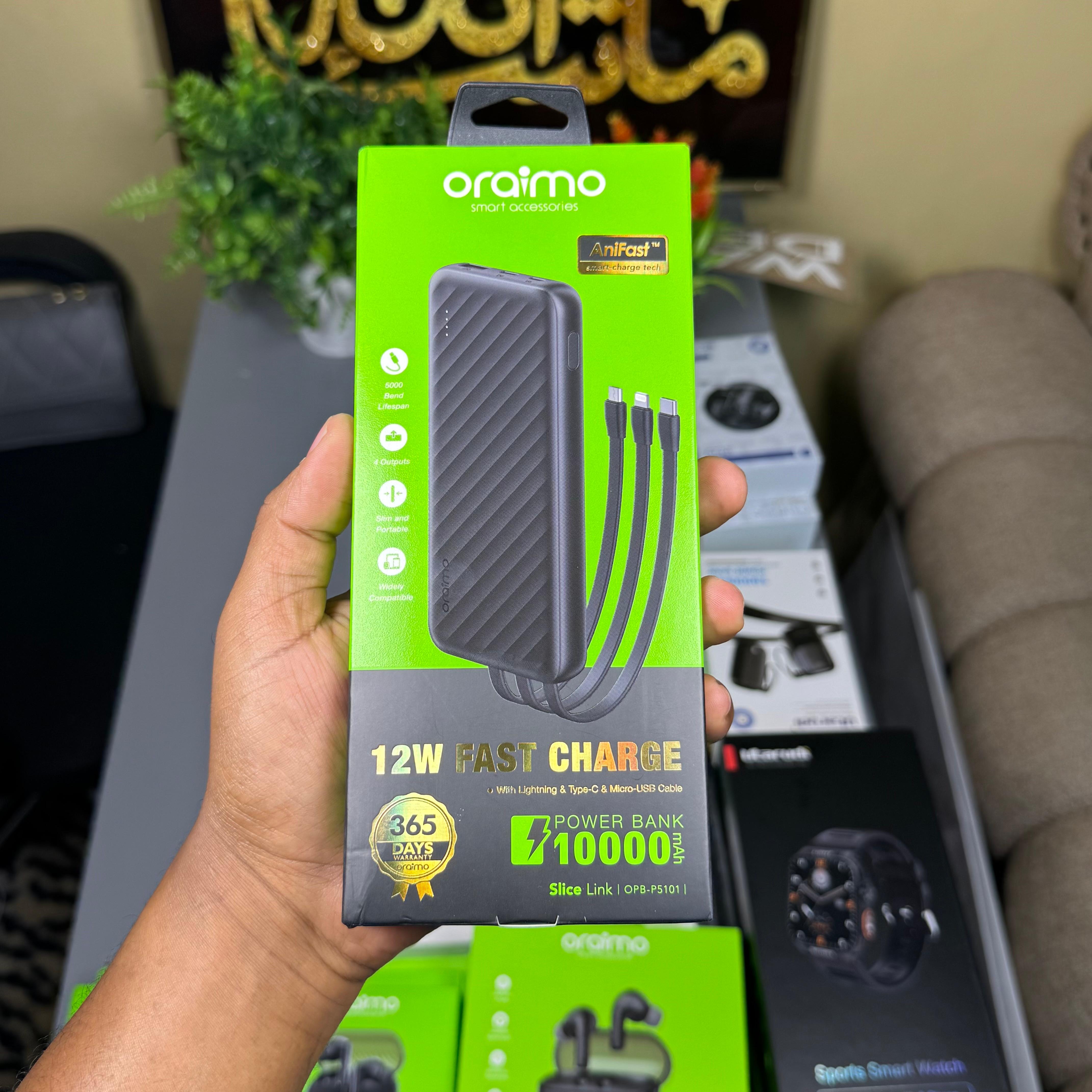 Oraimo Slice Link 10000mAh 12W Powerbank with Charging cables