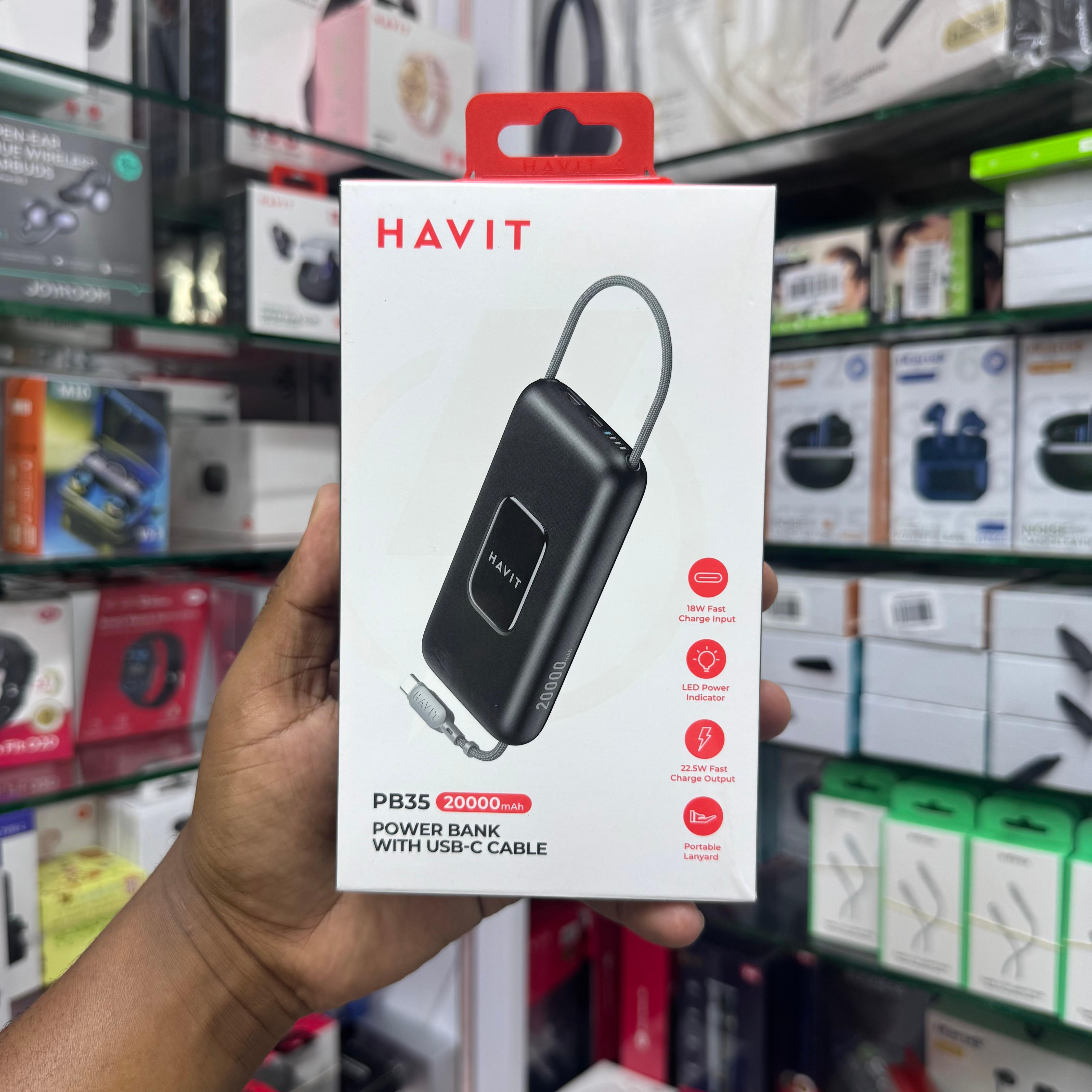 Havit Pb35 20000mAh Fast Charging Portable Powerbank with attached braided cable